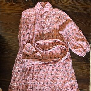 Victoria Dunn Block Print Pink Floral Button-Up Dress